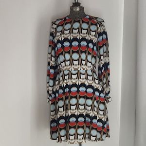 Retro style Geometric drop shoulder long sleeve dress size 8 H&M Red White Blue